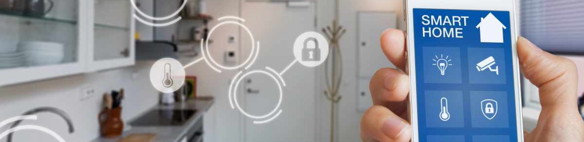 Smart,Home,Technology,Interface,On,Smartphone,App,Screen,With,Augmented Smart home technology interface on smartphone app screen with augmented reality (AR) view of internet of things (IOT) connected objects in the apartment interior, person holding device